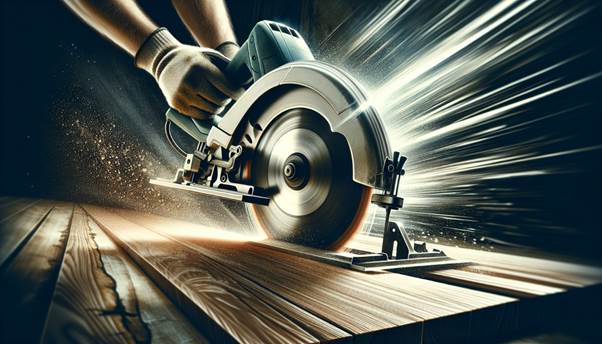 Circular saw cutting through MDF sheet