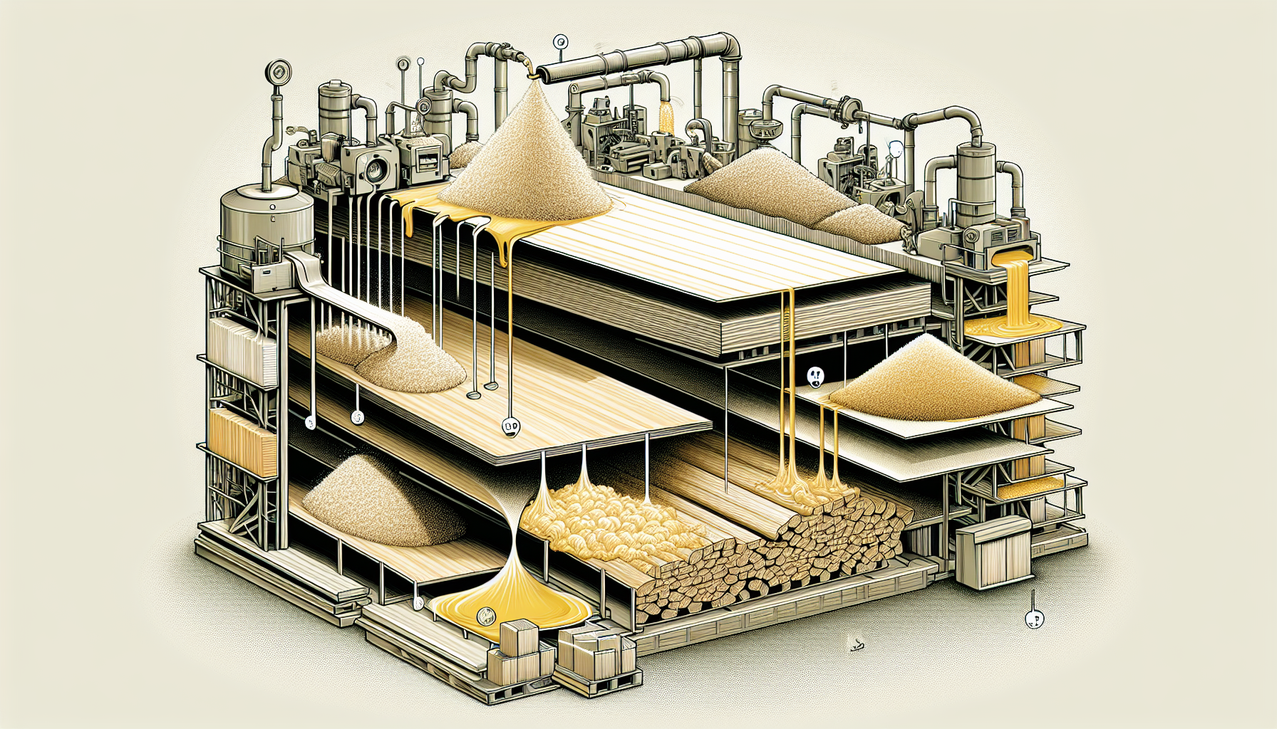 Medium density fiberboard (MDF) sheets stacked in a warehouse